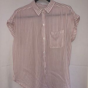 Cuffed-Cap sleeve vertical Striped Blouse